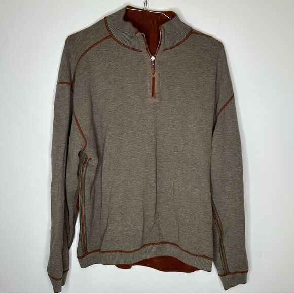 Tommy Bahama Reversible Orange and Gray 1/4 Zip Top in Size Large - Picture 4 of 9